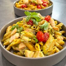 Penne Rigate with Smoked Salmon and Avocado Pesto